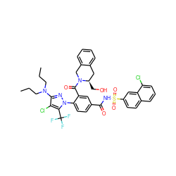 CCCN(CCC)c1nn(-c2ccc(C(=O)NS(=O)(=O)c3ccc4cccc(Cl)c4c3)cc2C(=O)N2Cc3ccccc3C[C@H]2CO)c(C(F)(F)F)c1Cl ZINC000206272388