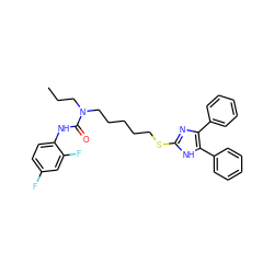 CCCN(CCCCCSc1nc(-c2ccccc2)c(-c2ccccc2)[nH]1)C(=O)Nc1ccc(F)cc1F ZINC000027105404