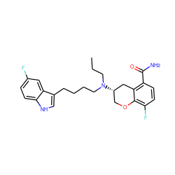 CCCN(CCCCc1c[nH]c2ccc(F)cc12)[C@H]1COc2c(F)ccc(C(N)=O)c2C1 ZINC000034801043