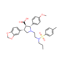 CCCN(CCN1C[C@H](c2ccc3c(c2)OCO3)[C@@H](C(=O)O)[C@@H]1c1ccc(OC)cc1)S(=O)(=O)c1ccc(C)cc1 ZINC000026979936