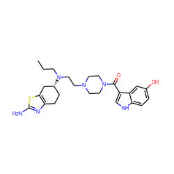 CCCN(CCN1CCN(C(=O)c2c[nH]c3ccc(O)cc23)CC1)[C@@H]1CCc2nc(N)sc2C1 ZINC000095576029