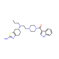 CCCN(CCN1CCN(C(=O)c2c[nH]c3ccccc23)CC1)[C@@H]1CCc2nc(N)sc2C1 ZINC000095571935