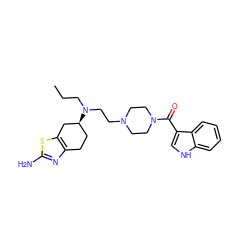 CCCN(CCN1CCN(C(=O)c2c[nH]c3ccccc23)CC1)[C@H]1CCc2nc(N)sc2C1 ZINC000095571936