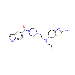 CCCN(CCN1CCN(C(=O)c2ccc3[nH]ccc3c2)CC1)[C@@H]1CCc2nc(N)sc2C1 ZINC000095575983