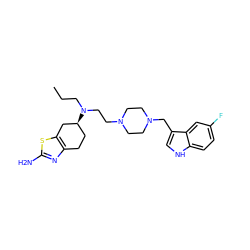 CCCN(CCN1CCN(Cc2c[nH]c3ccc(F)cc23)CC1)[C@H]1CCc2nc(N)sc2C1 ZINC000653807450