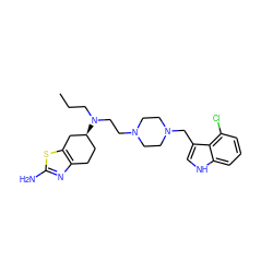 CCCN(CCN1CCN(Cc2c[nH]c3cccc(Cl)c23)CC1)[C@H]1CCc2nc(N)sc2C1 ZINC000653780337