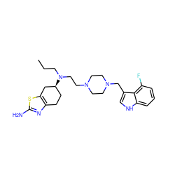 CCCN(CCN1CCN(Cc2c[nH]c3cccc(F)c23)CC1)[C@H]1CCc2nc(N)sc2C1 ZINC000653780361