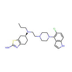 CCCN(CCN1CCN(c2c(Cl)ccc3[nH]ccc23)CC1)[C@H]1CCc2nc(N)sc2C1 ZINC000653780340