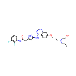 CCCN(CCO)CCCOc1ccc2c(Nc3cc(CC(=O)Nc4cccc(F)c4F)[nH]n3)ncnc2c1 ZINC000034803009