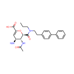 CCCN(CCc1ccc(-c2ccccc2)cc1)C(=O)[C@@H]1OC(C(=O)O)=C[C@H](N)[C@H]1NC(C)=O ZINC000013778785