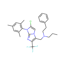 CCCN(CCc1ccccc1)Cc1c(C(F)(F)F)nc2n(-c3c(C)cc(C)cc3C)c(Cl)cn12 ZINC000049089954