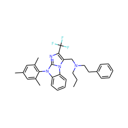 CCCN(CCc1ccccc1)Cc1c(C(F)(F)F)nc2n(-c3c(C)cc(C)cc3C)c3ccccc3n12 ZINC000028457615