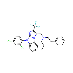 CCCN(CCc1ccccc1)Cc1c(C(F)(F)F)nc2n(-c3ccc(Cl)cc3Cl)c3ccccc3n12 ZINC000028462585