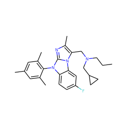 CCCN(Cc1c(C)nc2n(-c3c(C)cc(C)cc3C)c3ccc(F)cc3n12)CC1CC1 ZINC000028462005