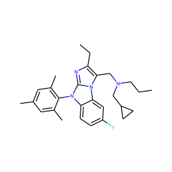 CCCN(Cc1c(CC)nc2n(-c3c(C)cc(C)cc3C)c3ccc(F)cc3n12)CC1CC1 ZINC000028465001