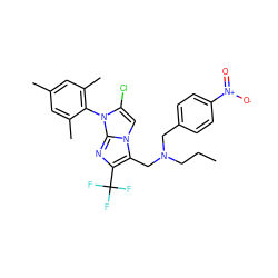 CCCN(Cc1ccc([N+](=O)[O-])cc1)Cc1c(C(F)(F)F)nc2n(-c3c(C)cc(C)cc3C)c(Cl)cn12 ZINC000049777227