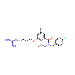 CCCN(Cc1ccc(F)cc1)C(=O)c1cc(C)cc(OCCCON=C(N)N)c1 ZINC000027201525