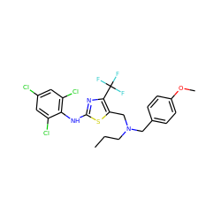 CCCN(Cc1ccc(OC)cc1)Cc1sc(Nc2c(Cl)cc(Cl)cc2Cl)nc1C(F)(F)F ZINC000028133486