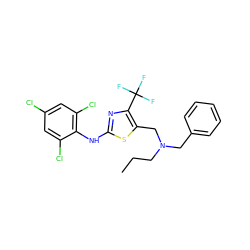 CCCN(Cc1ccccc1)Cc1sc(Nc2c(Cl)cc(Cl)cc2Cl)nc1C(F)(F)F ZINC000084598217