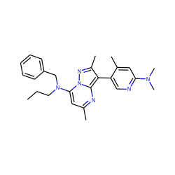 CCCN(Cc1ccccc1)c1cc(C)nc2c(-c3cnc(N(C)C)cc3C)c(C)nn12 ZINC000013583177