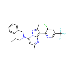 CCCN(Cc1ccccc1)c1cc(C)nc2c(-c3ncc(C(F)(F)F)cc3Cl)c(C)nn12 ZINC000028360582