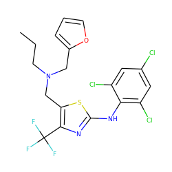 CCCN(Cc1ccco1)Cc1sc(Nc2c(Cl)cc(Cl)cc2Cl)nc1C(F)(F)F ZINC000028331099