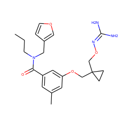 CCCN(Cc1ccoc1)C(=O)c1cc(C)cc(OCC2(CON=C(N)N)CC2)c1 ZINC000027193105