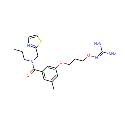 CCCN(Cc1nccs1)C(=O)c1cc(C)cc(OCCCON=C(N)N)c1 ZINC000027207209