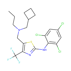 CCCN(Cc1sc(Nc2c(Cl)cc(Cl)cc2Cl)nc1C(F)(F)F)CC1CCC1 ZINC000028138112