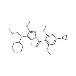 CCCN(c1c(OC)nn2c(-c3c(OC)cc(C4CC4)cc3OC)csc12)C1CCOCC1 ZINC000096172595