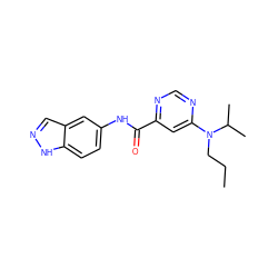 CCCN(c1cc(C(=O)Nc2ccc3[nH]ncc3c2)ncn1)C(C)C ZINC000143888496