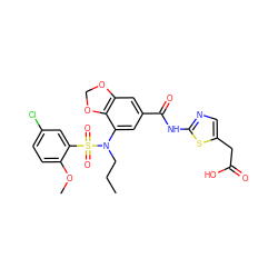 CCCN(c1cc(C(=O)Nc2ncc(CC(=O)O)s2)cc2c1OCO2)S(=O)(=O)c1cc(Cl)ccc1OC ZINC000299858393