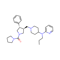 CCCN(c1ccccn1)C1CCN(C[C@H]2CN(C(=O)N3CCCC3)C[C@@H]2c2ccccc2)CC1 ZINC000013487338