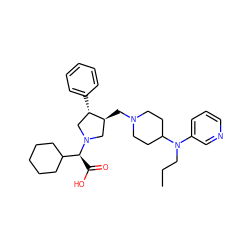 CCCN(c1cccnc1)C1CCN(C[C@H]2CN([C@@H](C(=O)O)C3CCCCC3)C[C@@H]2c2ccccc2)CC1 ZINC000053204605