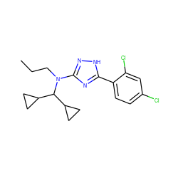 CCCN(c1n[nH]c(-c2ccc(Cl)cc2Cl)n1)C(C1CC1)C1CC1 ZINC000013610623