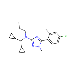 CCCN(c1nc(-c2ccc(Cl)cc2C)n(C)n1)C(C1CC1)C1CC1 ZINC000026841239