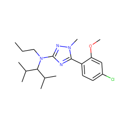 CCCN(c1nc(-c2ccc(Cl)cc2OC)n(C)n1)C(C(C)C)C(C)C ZINC000013610632