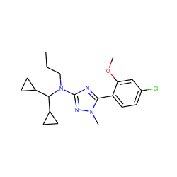 CCCN(c1nc(-c2ccc(Cl)cc2OC)n(C)n1)C(C1CC1)C1CC1 ZINC000013610629