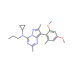 CCCN(c1nc(C)nc2c(-c3c(C)cc(OC)cc3OC)c(C)nn12)C1CC1 ZINC000040402225