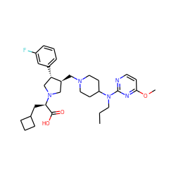 CCCN(c1nccc(OC)n1)C1CCN(C[C@H]2CN([C@H](CC3CCC3)C(=O)O)C[C@@H]2c2cccc(F)c2)CC1 ZINC000027433971