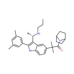 CCCN[C@@H](C)c1c(-c2cc(C)cc(C)c2)[nH]c2ccc(C(C)(C)C(=O)N3C4CCC3CC4)cc12 ZINC000066101564