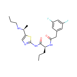 CCCN[C@@H](C)c1cnc(NC(=O)[C@H](CCC)NC(=O)Cc2cc(F)cc(F)c2)s1 ZINC000028827376