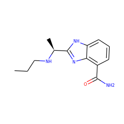 CCCN[C@@H](C)c1nc2c(C(N)=O)cccc2[nH]1 ZINC000040410224