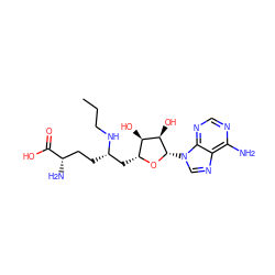 CCCN[C@@H](CC[C@H](N)C(=O)O)C[C@H]1O[C@@H](n2cnc3c(N)ncnc32)[C@H](O)[C@@H]1O ZINC000095921230