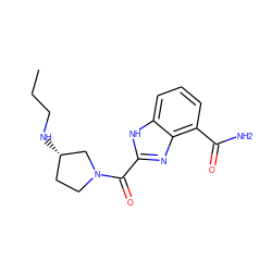 CCCN[C@H]1CCN(C(=O)c2nc3c(C(N)=O)cccc3[nH]2)C1 ZINC001772610679