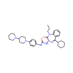 CCCN1C(=O)[C@@H](NC(=O)Nc2ccc(N3CCC(N4CCCCC4)CC3)cc2)N=C(C2CCCCC2)c2ccccc21 ZINC000058564039