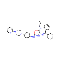 CCCN1C(=O)[C@@H](NC(=O)Nc2ccc(N3CCN(c4ccccn4)CC3)cc2)N=C(C2CCCCC2)c2ccccc21 ZINC000029482226