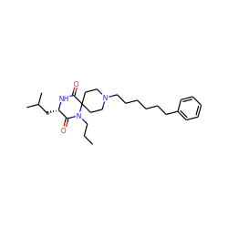 CCCN1C(=O)[C@H](CC(C)C)NC(=O)C12CCN(CCCCCCc1ccccc1)CC2 ZINC000006380231