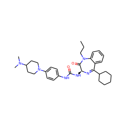 CCCN1C(=O)[C@H](NC(=O)Nc2ccc(N3CCC(N(C)C)CC3)cc2)N=C(C2CCCCC2)c2ccccc21 ZINC000029473711