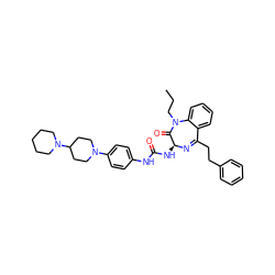 CCCN1C(=O)[C@H](NC(=O)Nc2ccc(N3CCC(N4CCCCC4)CC3)cc2)N=C(CCc2ccccc2)c2ccccc21 ZINC000029480787